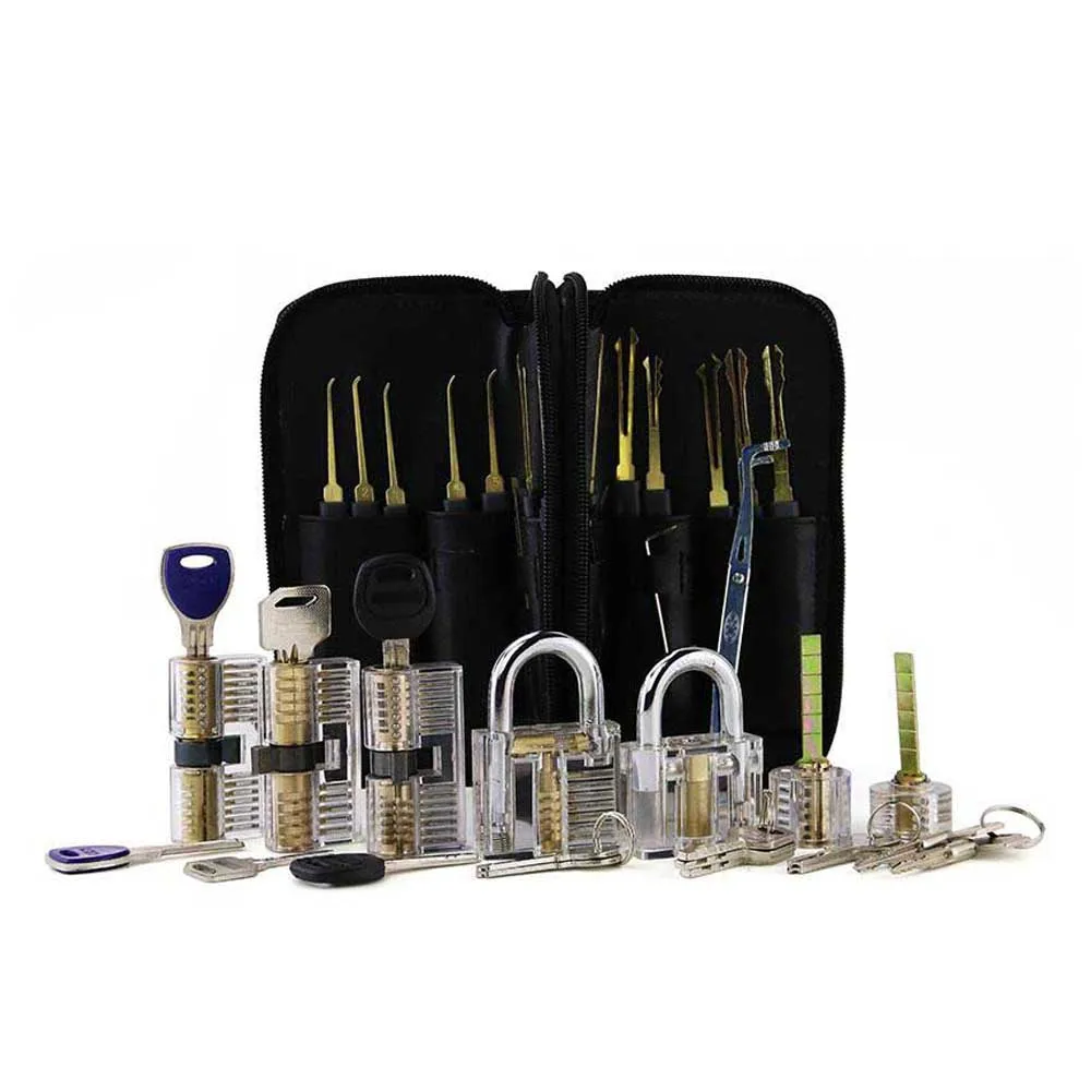 

Locksmith Supply 7pcs Transparent Lock Padlock + 24piece Single Hook Unlocking Tool Set Beginner Locksmith Practice Training Kit