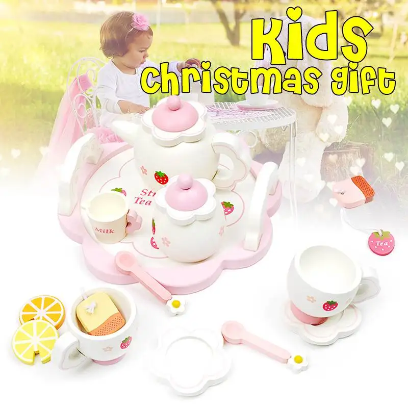 

Children Wooden Tea Set Teapot Mug Tea Pot Cup One Set Spoons Lemon Kids Play Toy Birthday Gift Lovely Christmas Gift