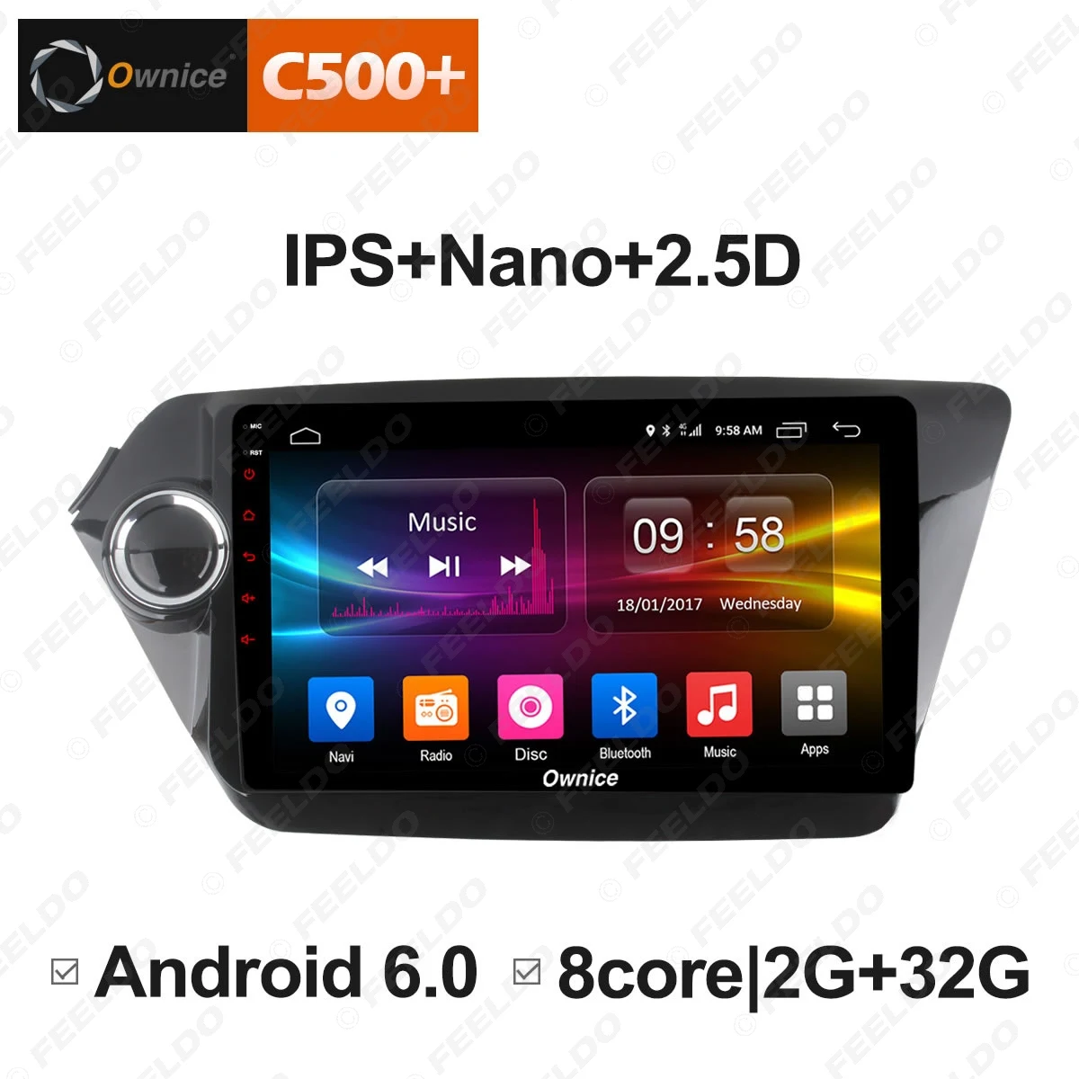 Best FEELDO  9" Android 8.1 4-Core/DDR3 2G/16G/Support 4G Dongle Car Media Player With GPS/FM/AM RDS Radio For K2 2012-2015 (RIO) 2