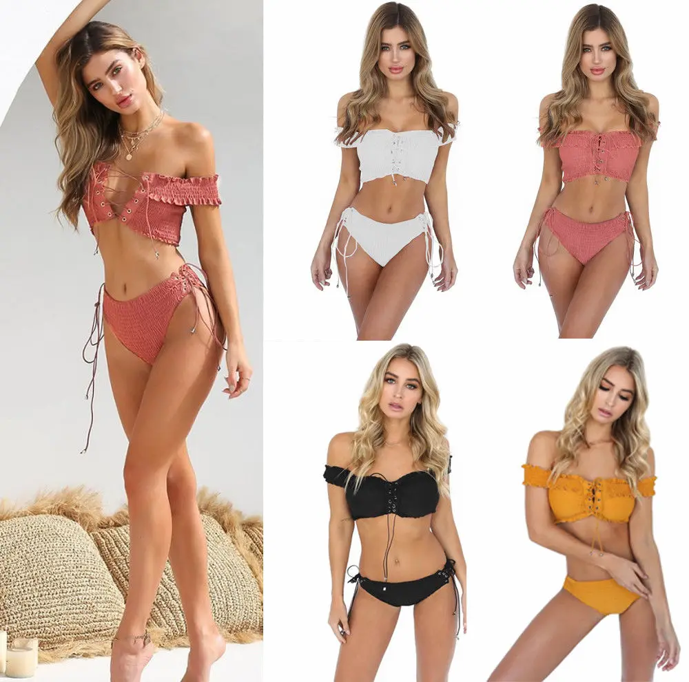

Women Push-up Padded Bra Bandage Bikini Sets Swimsuit Triangle Swimwear Bathing Ruffled 2Pcs Sets