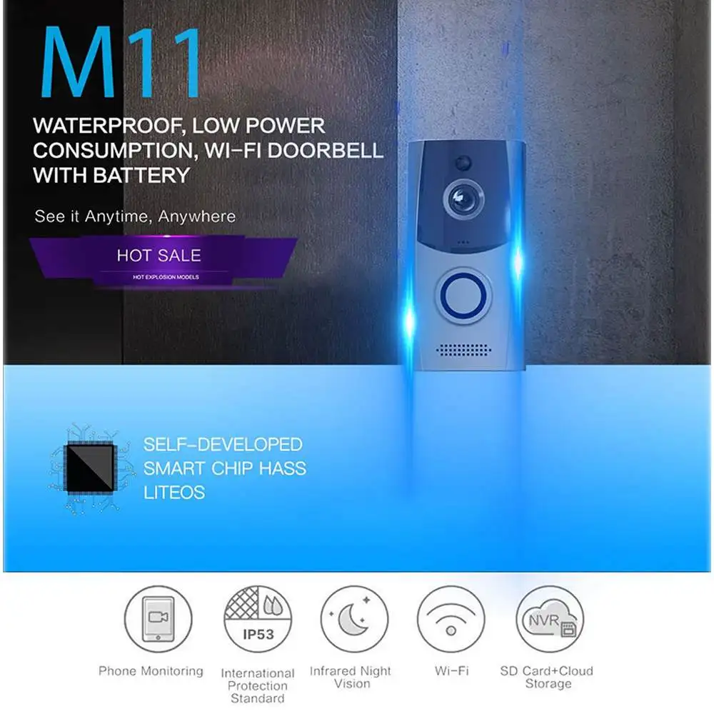 

M11 2.4G 720P WIFI Wireless Video Doorbell Home Security App Control Night Vision Two Ways Audio Cloud Storage Smart Doorbell