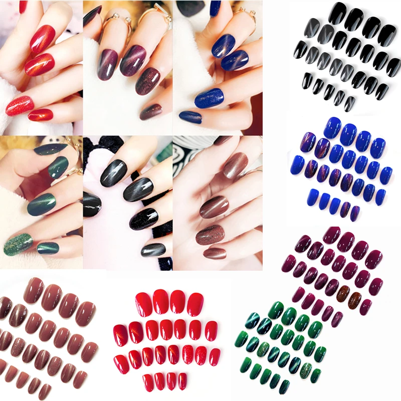 

ELECOOL Shimmer Full Cover False Nails 24pcs Long Tips Manicure for 10 Pure Color Display Fake Finger Toe nails faux ongles
