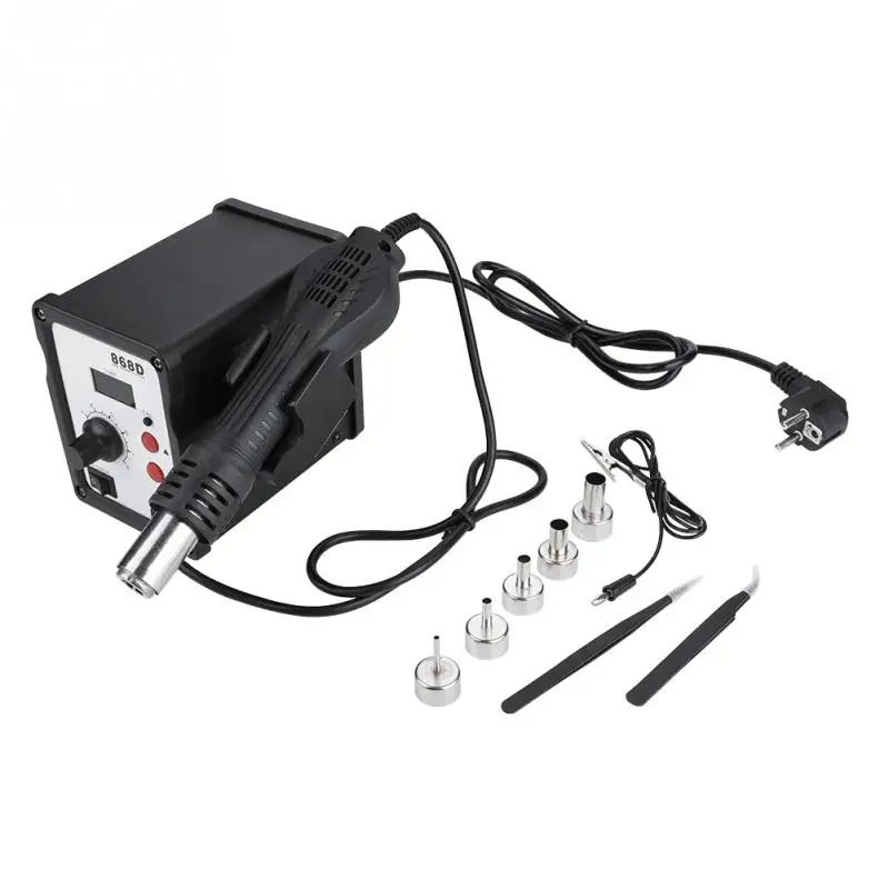 

868D 700W SMD Rework Soldering Station Digital Display Anti-static Hot Air Gun Heat Gun with 5 Nozzles Ground Wire Tweezers New