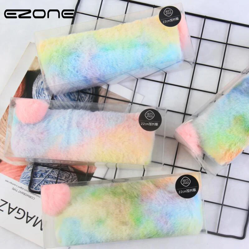 

EZONE Plush Pencil Bag Rainbow Color Gorgeous Color Zipper Pen Bag Girl Favors Stationery Gift For Students School Office Supply
