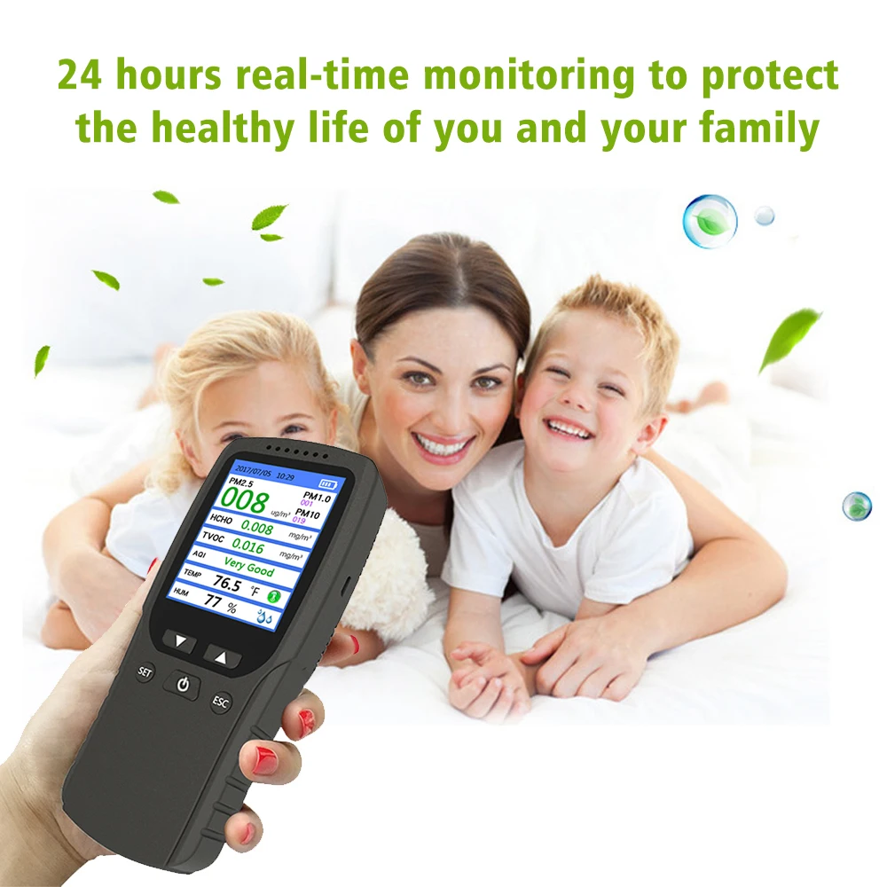 

8-in-1 Digital Display High Accuracy PM2.5 PM10 PM1.0 TVOC HCHO Detector Air Quality Analyzer with Thermometer and Hygrometer