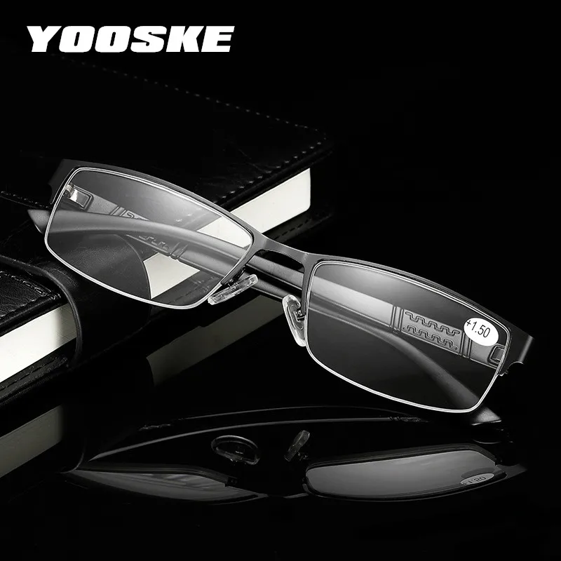 

YOOSKE Vintage Reading Glasses Men Metal Half Frame Glasses for Read Male Business Eyeglasses Goggles +1.0 1.5 2.0 2.5 3.0 3.5