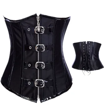 

Women Gothic Steampunk Steel Boned Buckled Zip Up Underbust Corset Bustier Sliming Waist Cincher