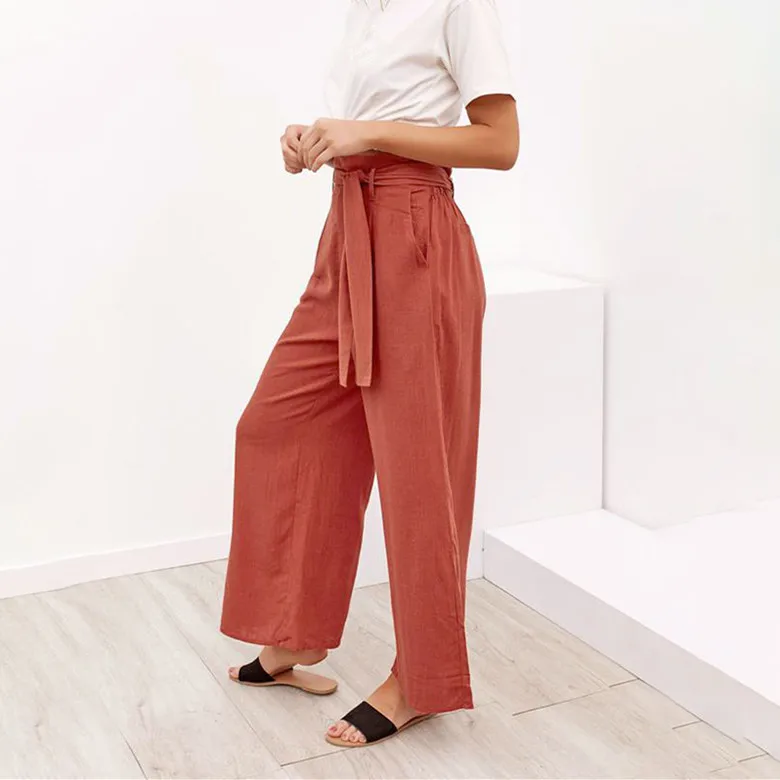 2019 Summer Women Cotton Linen Pants Pleated Casual Wide Legs Pants Loose Sashes Bandage Trousers 2019 Summer Women Cotton Linen Pants Pleated Casual Wide Legs Pants Loose Sashes Bandage Trousers