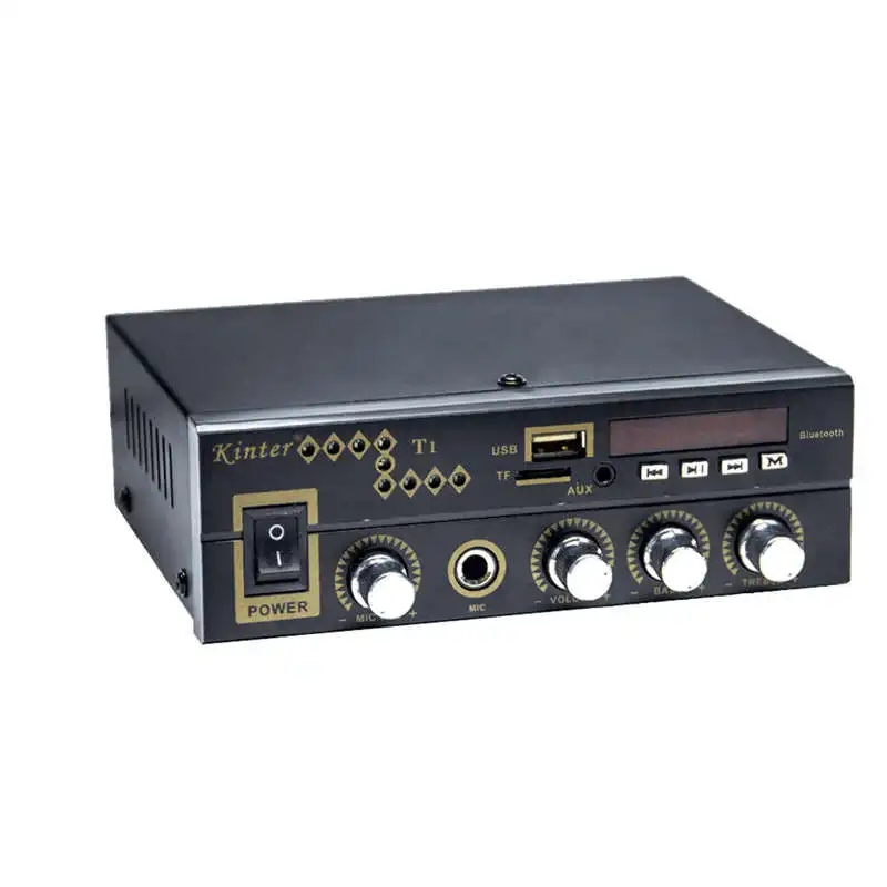 

For Bluetooth T1 2.0CH Power Amplifier Audio With Microphone /USB/TF/FM/AUX Play Stereo Sound Control Bass Treble Volume