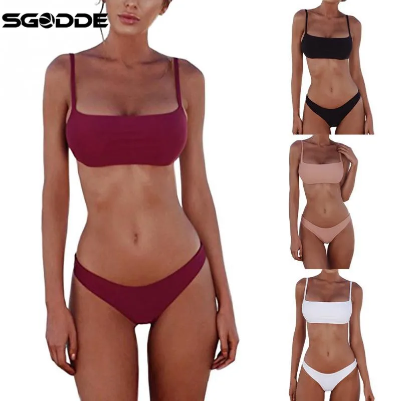 

SGODDE 2019 New Triangle Bikini Suit Sexy Women Swimwear Summer Swimming Bathing Female Suit Swimsuit Women Bikini with pad