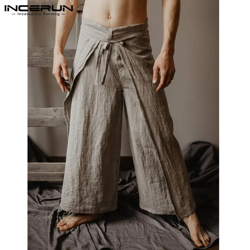 

Men Thai Fisherman Pants Wraps Solid Women Yoga-pants Vintage Loose Joggers Casual Wide Leg Trousers Men 2019 INCERUN Plus Size