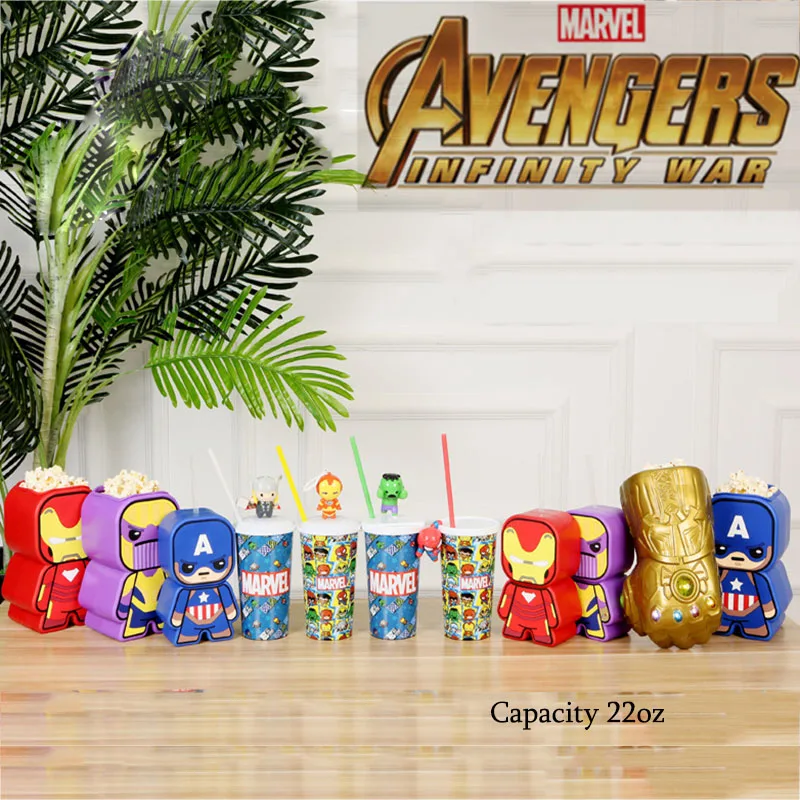 

Movie Genuine Avengers 4 Popcorn bucket Hulk Hulk Multi-function Styling Action figure Iron Man Captain America Thanos Coke Cup