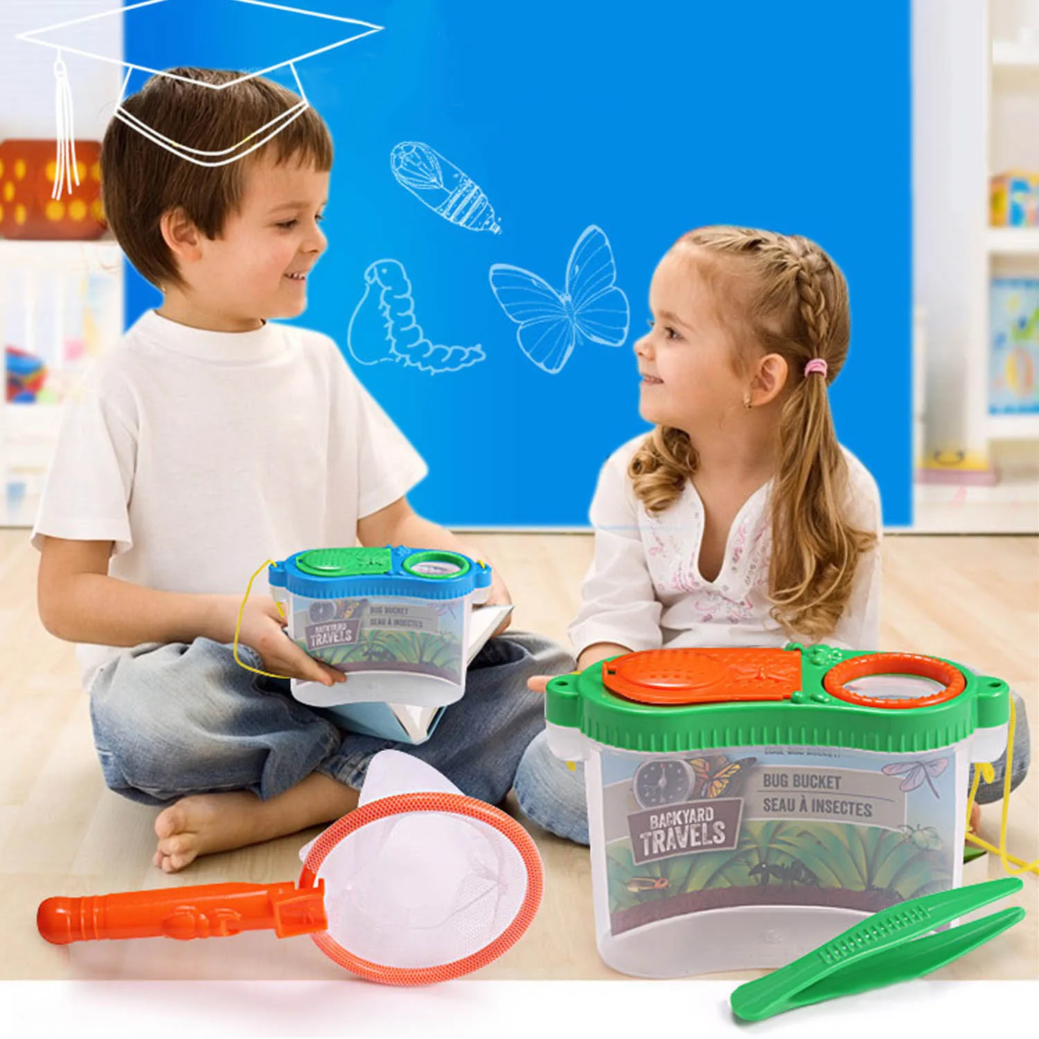 

Kids Insects Bug Catchers Viewer Box Magnifying Insect Observation Case Magnifier Tweezers Butterfly Net Science Exploration Toy