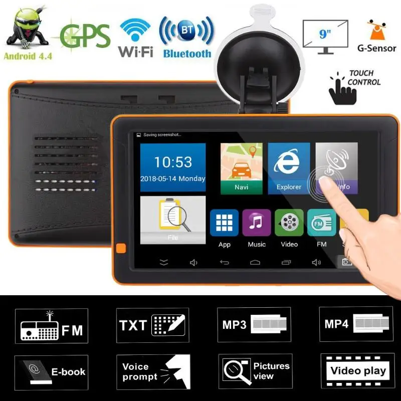

9 inches 800*480 Bluetooth WiFi Android Car GPS Navigator LED FM G-sensor Night Vision AV IN 512M+16G USB Speaker Car Charger