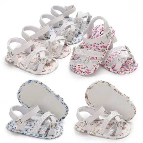 Новые летние сандалии с цветочным рисунком для маленьких девочек детские пляжные сандалии принцессы с нескользящей подошвой прогулочная обувь для ползунков Мокасины с мягкой подошвой