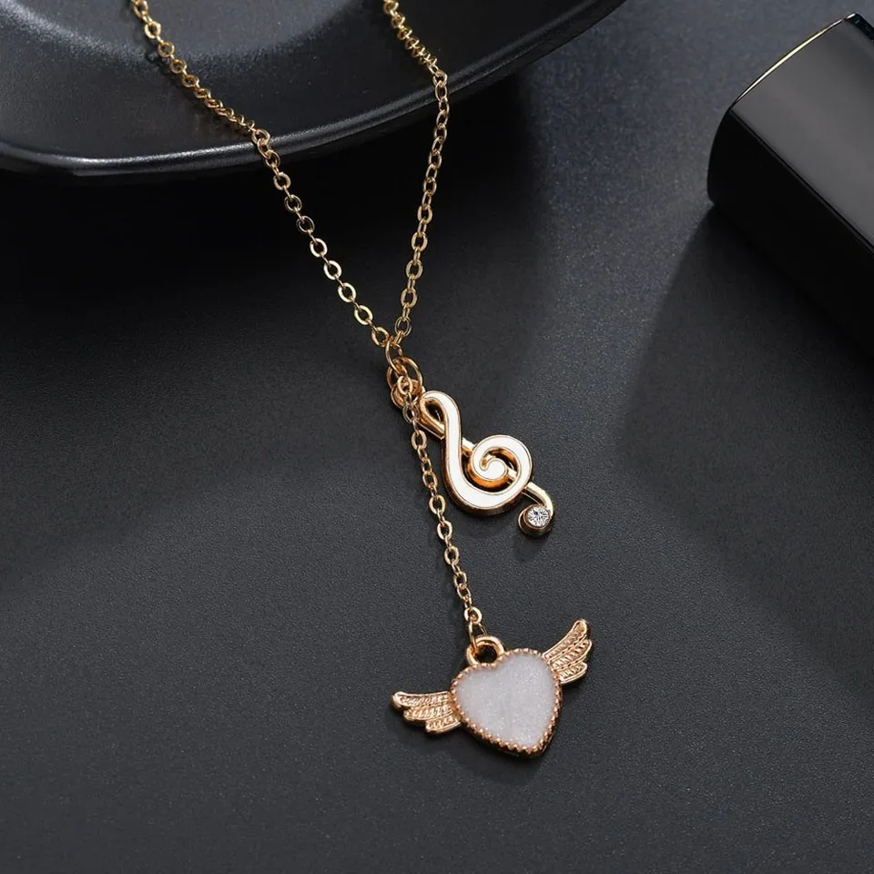 

Cute Winged Heart&Note Pendant Necklaces For Women Custom Necklaces Fashion Jewelry Free Shipping Necklaces Chain