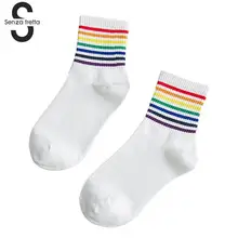 Повседневные женские носки, женские милые хлопковые носки с радужными полосками, носки Harajuku, Осень-зима, носки-лодочки, NYY9909
