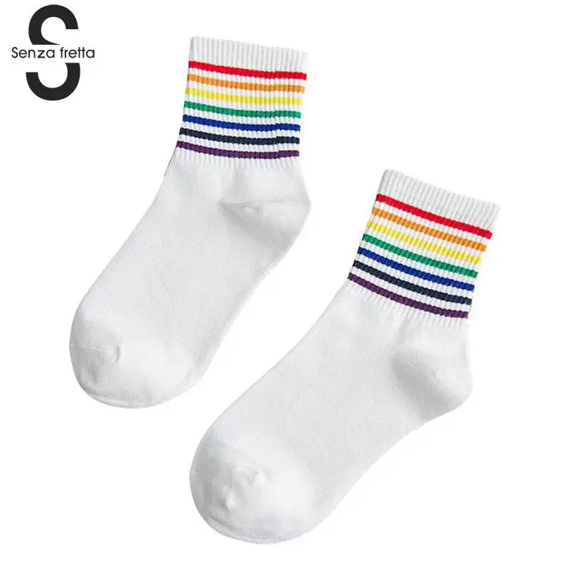

Casual Women Socks Female Women's Cute Cotton Sock Rainbow Stripes Harajuku Socks Autumn Winter Crew Socks NYY9909