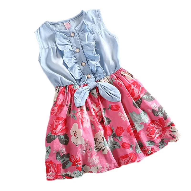 Cute Baby Girls Princess Dress Lovely Hot Kids Jean Denim Bow Flower Ruffled Sundress Dress For Girls Clothing Cute Baby Girls Princess Dress Lovely Hot Kids Jean Denim Bow Flower Ruffled Sundress Dress For Girls Clothing