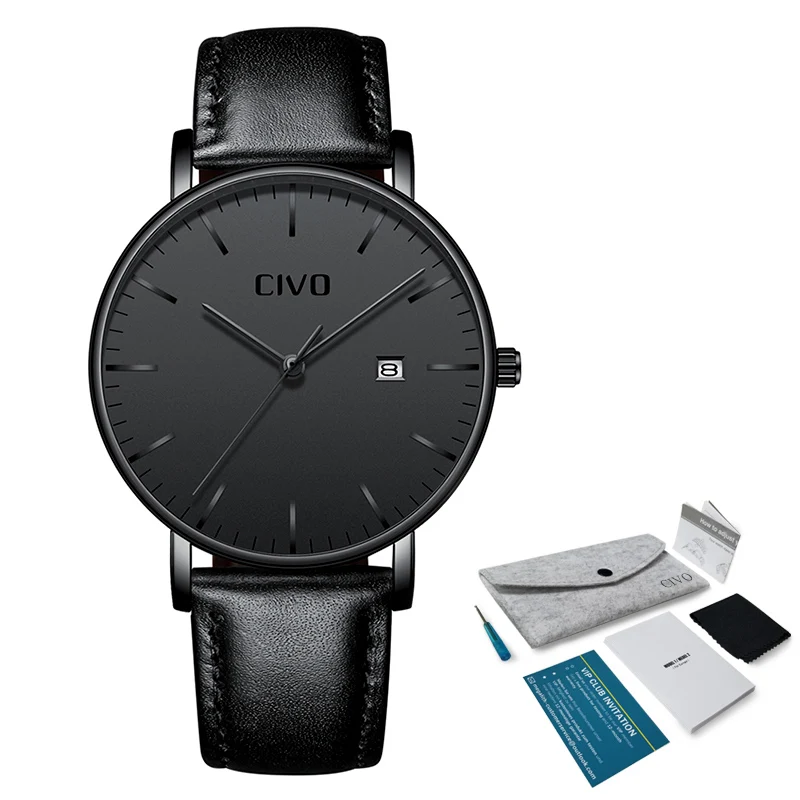 CIVO повседневное Лидирующий бренд для мужчин часы тонкий минималистский водостойкие Дата наручные часы для мужчин бизнес Модные кварцевые