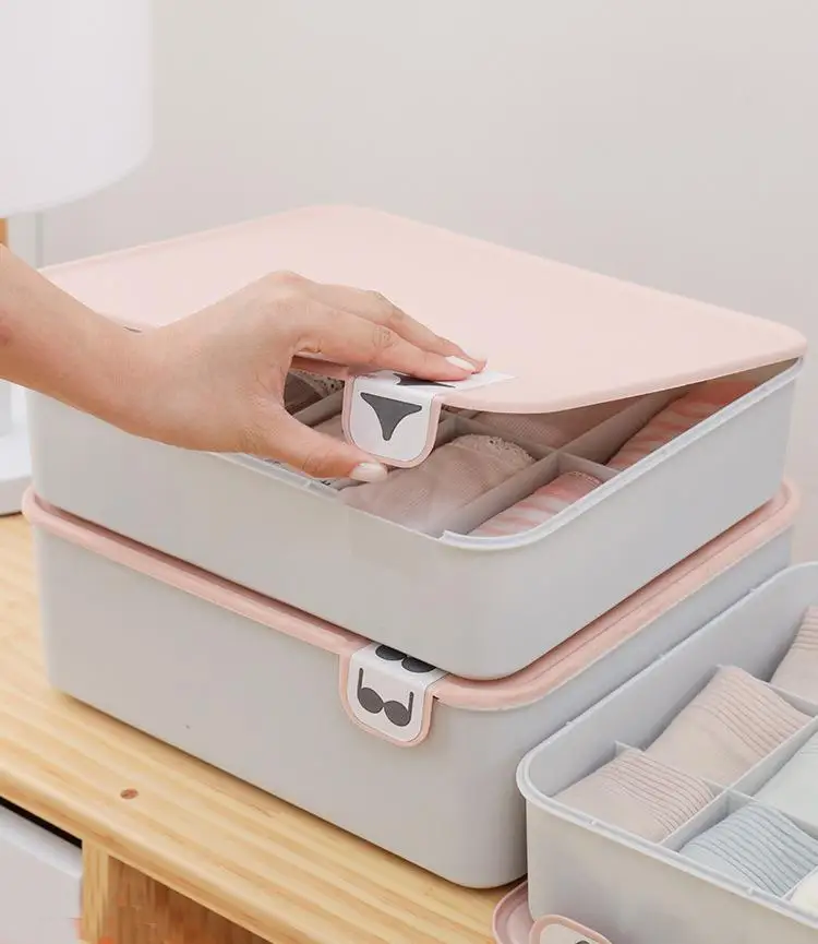 

Durable Practical Underwear Socks Ties Box Drawer Storage Box 2L Gray Pink With Sqare Home 15 Girds Lid