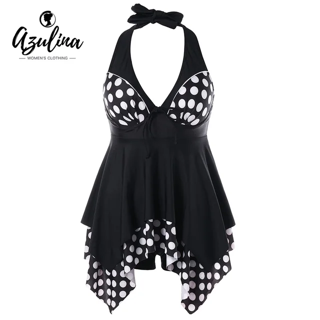 Special Price AZULINA Plus Size Tankini Backless Swimsuit Polka Dot Bathing Suit Women Swimwear Tankini Large Size Swimming Beachwear Femme Special Price AZULINA Plus Size Tankini Backless Swimsuit Polka Dot Bathing Suit Women Swimwear Tankini Large Size Swimming Beachwear Femme