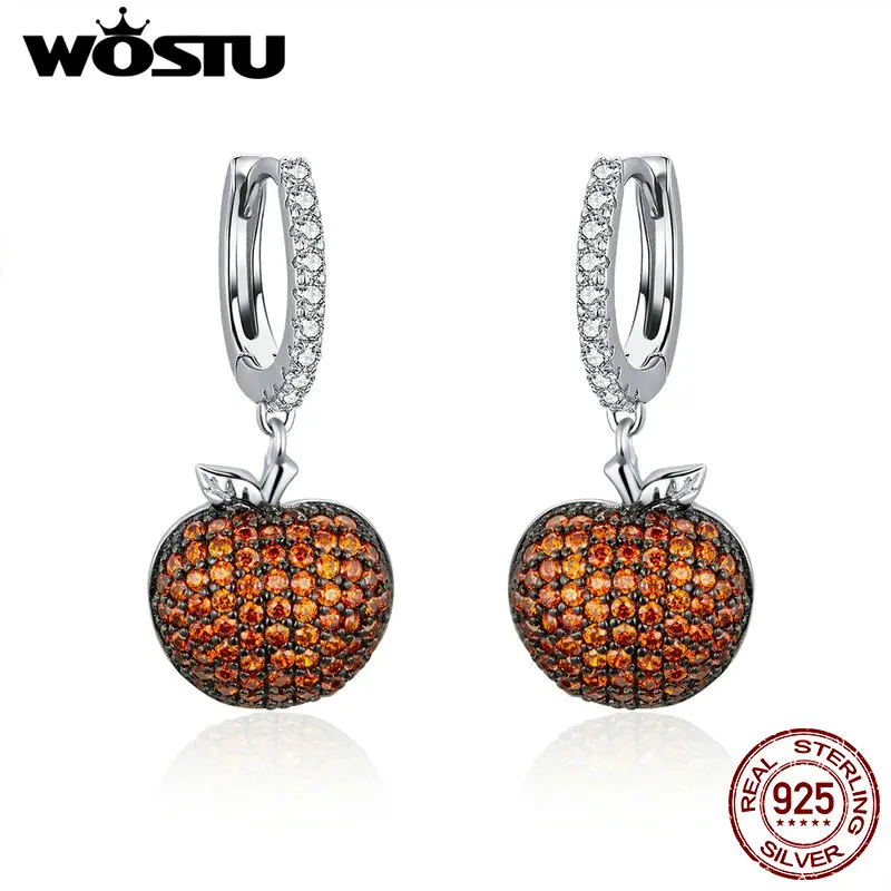 

WOSTU Authentic 925 Sterling Silver Small Apples Drop Earring With Clear CZ Women Jewelry Earrings Luxury Brand Gift CQE523