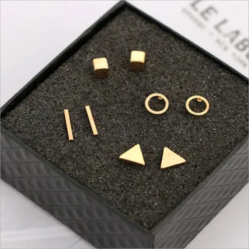 

4Pairs Stud Earring Gold Silver Tiny Circle T Bar Geometric Earring Geometric Triangle Earring