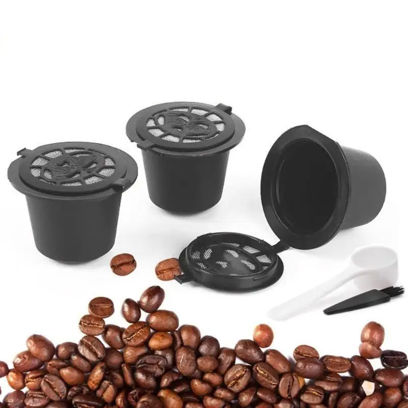 

3pcs Refillable Reusable Coffee Capsule Filters for Nespresso Coffee Machine with Brush Spoon Coffee Filters