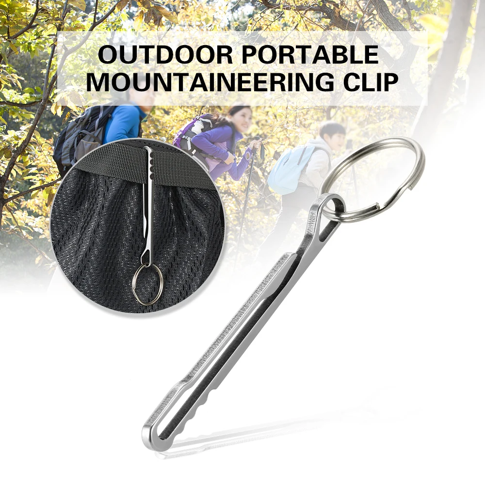 

Outdoor Portable Ring Buckle Locking Carabiners Spring Snap Clips Long Shape Alloy Key Chain with Stainless Steel Double Ring