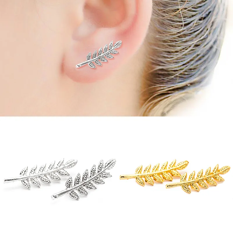 

Plant Leaves Black Silver Gold Black Color Zinc Alloy Stainless Steel Feather Stud Earrings for Women