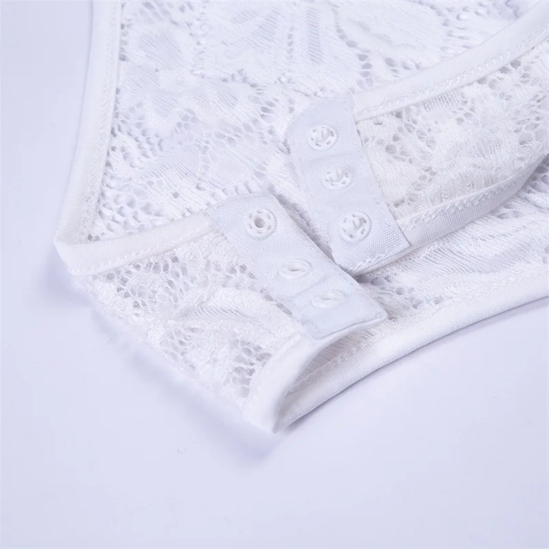 Sexy Overalls Autumn long sleeve Jumpsuit Embroidery Hollow Out Lace Bodysuit women White Romper