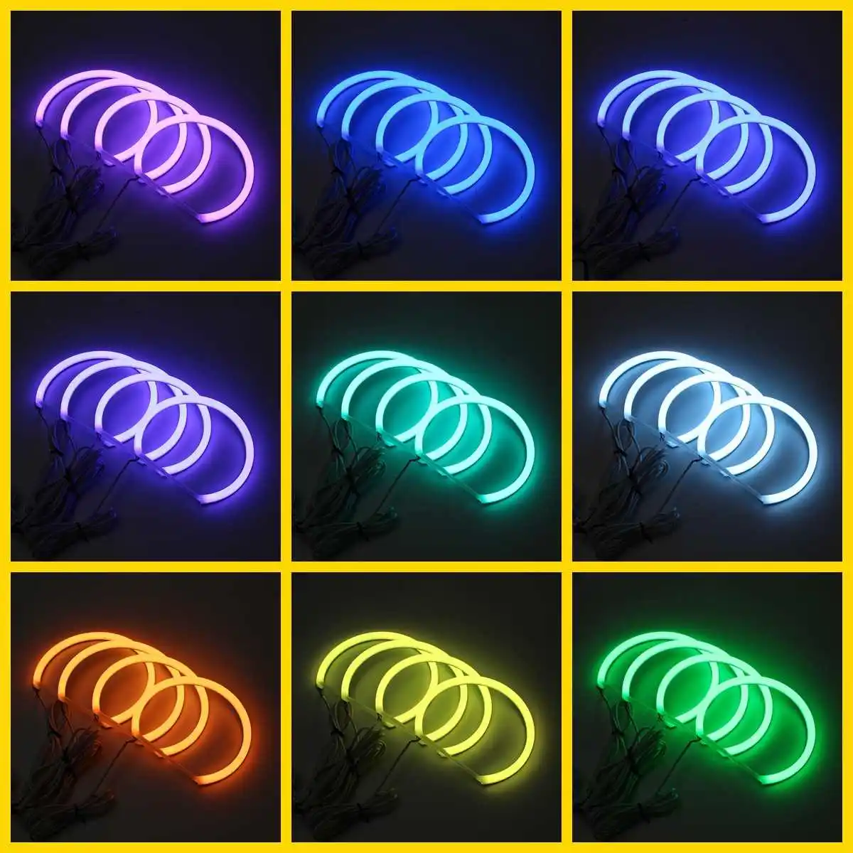 RGB عيون الملاك التحكم عن بعد 2*131 مللي متر و 2*146 مللي متر القطن خاتم على شكل هالة عدة ل BMW E46 A + B غير العارض 4D 16 الألوان فلاش