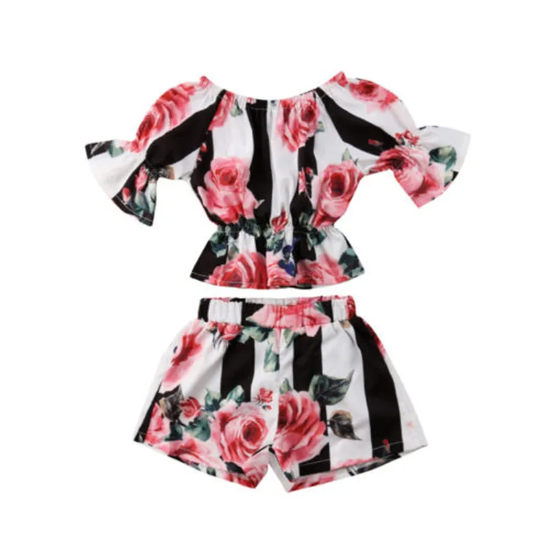 

2pcs Kids Baby Girls Summer Outfits Floral Tops Floral Shorts Clothes Sets Children Kid Girl Cute Clothing Summer Top+Pants 1-6T