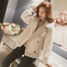Короткое зимнее женское пальто, толстая куртка, корейское флисовое пальто, однотонная Милая верхняя одежда для женщин, зимнее пальто из меха ягненка, Женская куртка-бомбер