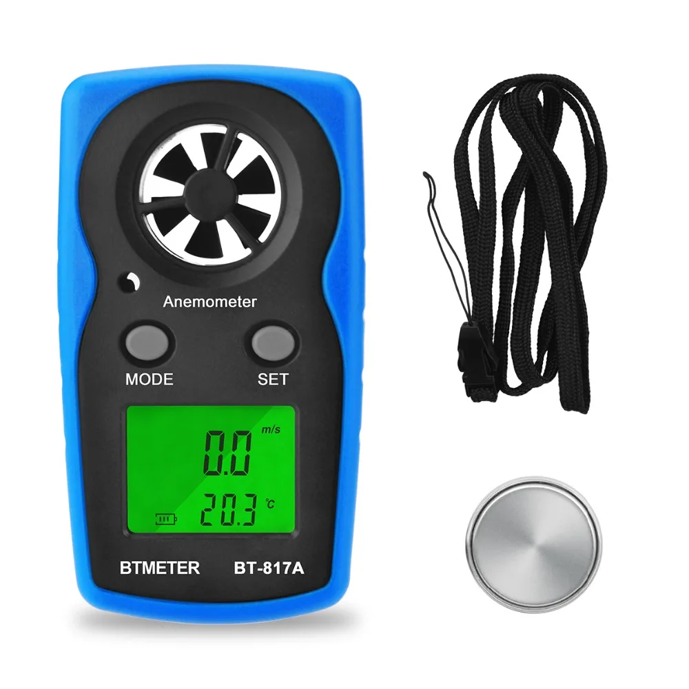 

BT-817A Wind Speed Meter Handheld Anemometer Digital Gauge Thermometer Air Velocity&Temperature Measurement for HVAC DIY Work