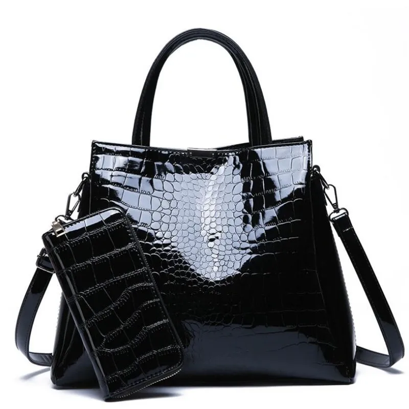 2pcs Patent Leather Women Handbags Luxury Brands Tote Bag+Clutch Luxury Handbags Women Bags Designer Alligator Bags For Women