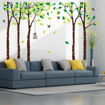 

Large Background Wall Sticker 5 Trees Hanging Cage Flying Birds Tree Wall Stickers Baby Nursery Backdrop Decor Wall Decor