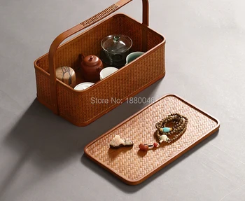 

36x21x25cm Tea box, bamboo knitted tea set, traveling tea set, tea cup, bamboo air basket and suitcase