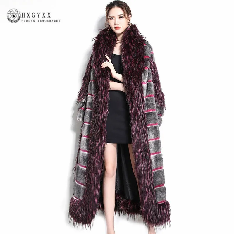 

Luxury Artificial Fox Collar Faux Fur Coat Women 2019 Winter Patchwork Fluffy Jacket Long Plus Size Overcoat Warm Outwear Okd697