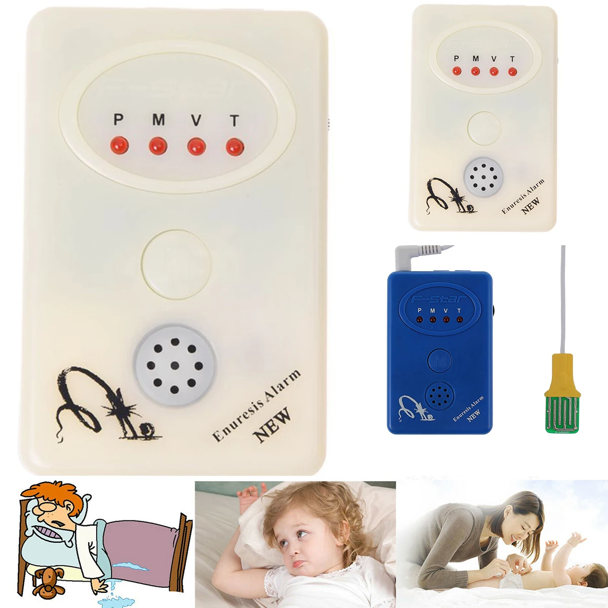 

Top Quality Bed wetting Enuresis Adult Baby Urine Bed Wetting Alarm +Sensor With Clamp 2 Colors