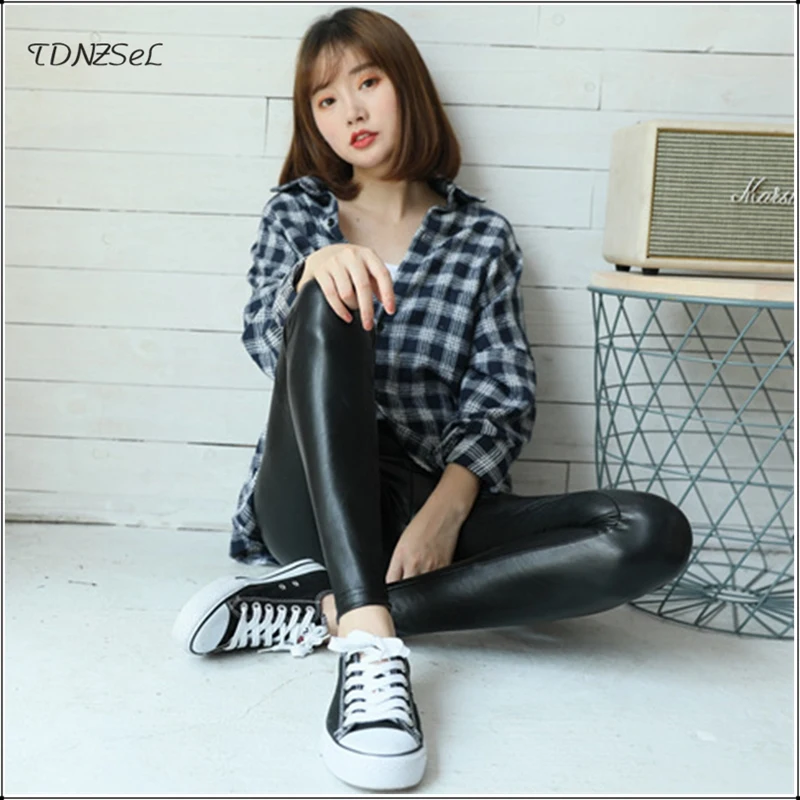 

High Elastic Black PU Leather Stretch Leggings Women High Waist Sexy Skinny Pencil Pants Autumn Winter PVC Latex Warm Trousers