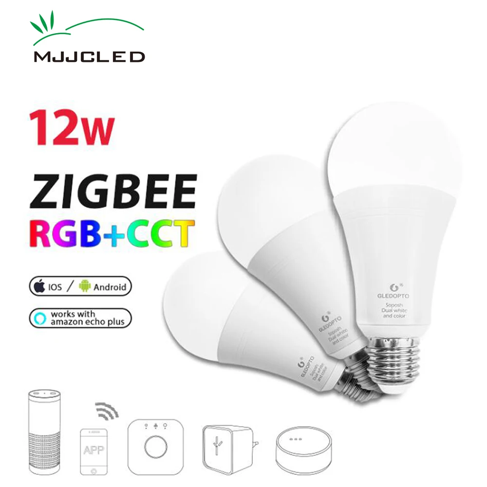

ZIGBEE Bulb E27 12W E26 Zigbee Lamp RGB CCT Dual White Zigbee Light Link Smart Lamp App Control LED Bulb AC 110V 220V 230V