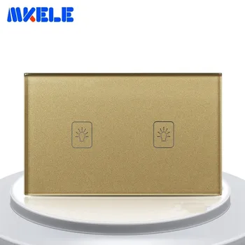

US Standard Touch Switch Gold 2 Gang 1 Way Light Switch Touch Screen Wall Switch Socket For Lamp
