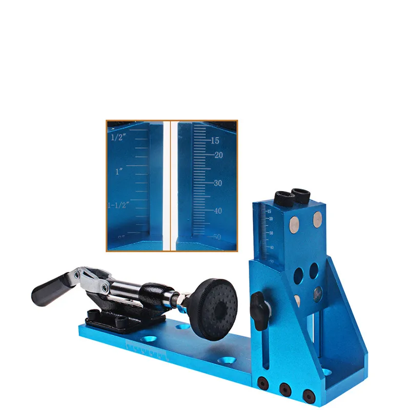 

Aluminum Alloy Woodworking Pocket Hole jig System 9.5mm Hole Guide with Toggle Clamp Dust Removal Port Blue Color