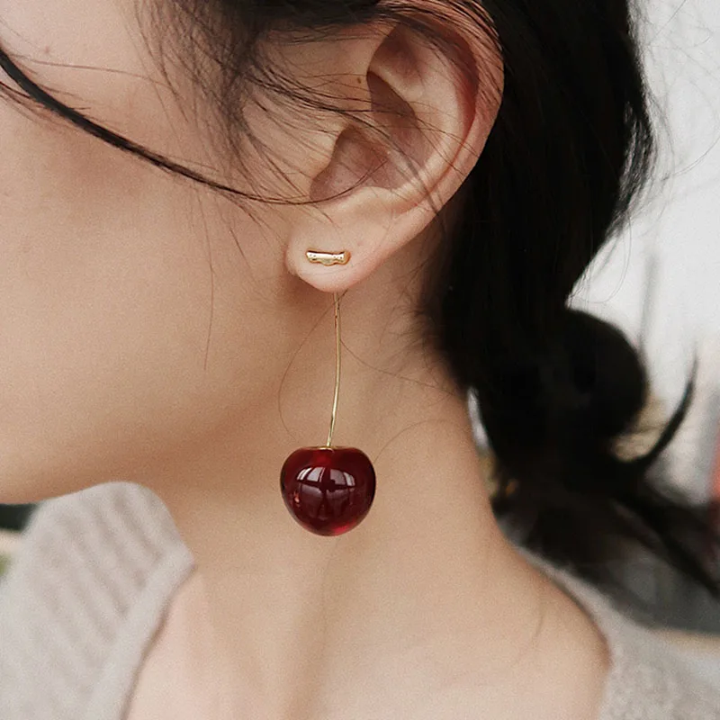 

New European and American Fruit Fashion Long Ear Nail Temperament Cherry Cherry Earrings Lady Earrings