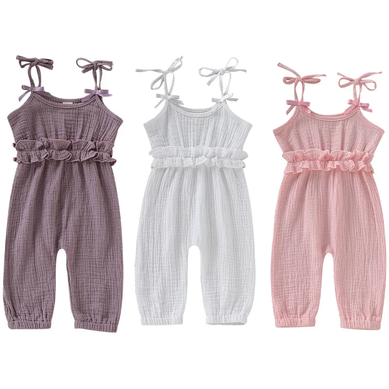

2019 Infant Newborn Baby Girl Sleeveless Solid Color Strap Cotton Romper Jumpsuit Playsuit Toddler Baby Girls Clothing Summer