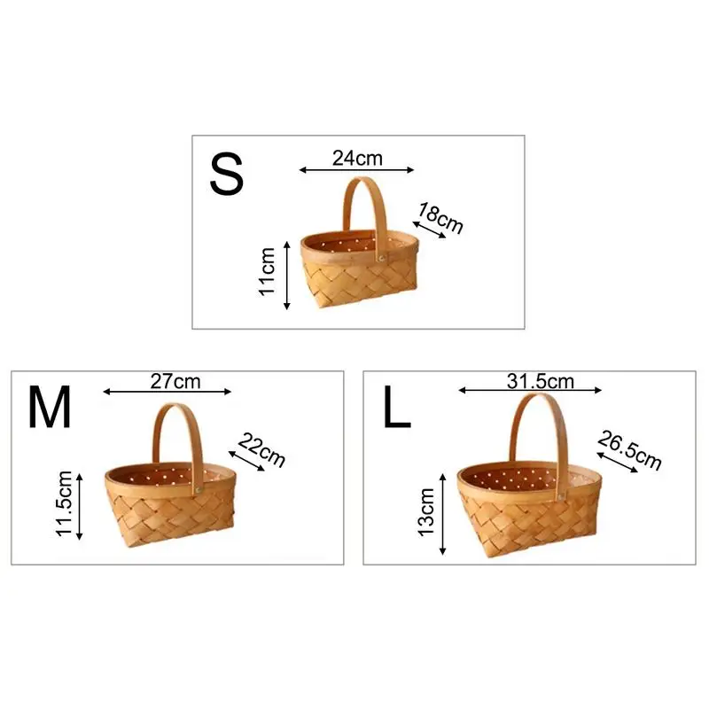 Плетеная корзина для хранения с древесной стружкой, посуда для дома, корзина для овощей и фруктов, корзина для пикника с ручкой, плетеная корзина