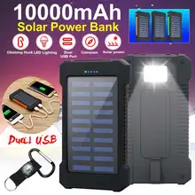 Внешний 10000 мАч Солнечный внешний аккумулятор водонепроницаемый солнечный зарядное устройство порты Внешнее зарядное устройство Внешний аккумулятор для Xiaomi смартфон светодиодный светильник