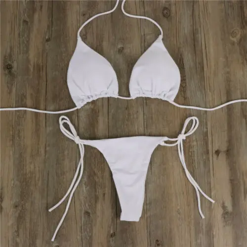 Juego de Bikini 2 piezas sujetador acolchado para mujer push-up triángulo sólido traje de baño vendaje traje de baño